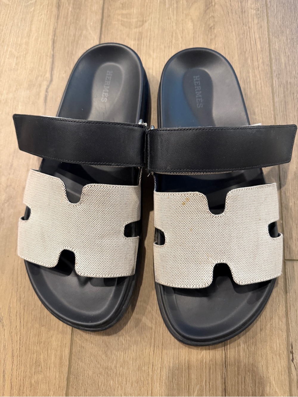 Hermes Black and Beige Chypre Sandals size 39